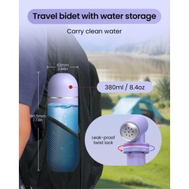 Portable Travel Bidet for Women & Men, Camping Manual Squeeze Sprayer, Leak-Proof Handheld High Pressure Water Sprayer with Storage, Postpartum Care Peri Bottle for Feminine Hygiene (Purple)