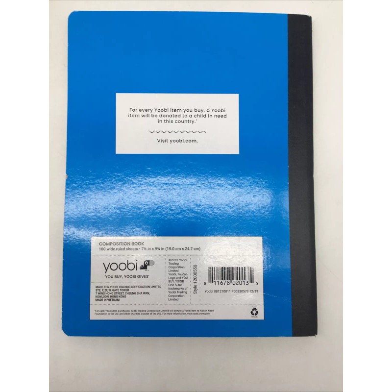 yoobi Yobi Composition Book Blue Wide Ruled 100 sheet 9.25