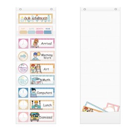 Daily Schedule Pocket Chart, with 42 Reusable Dry-Eraser Cards, Pocket Chart for Classroom, Visual Schedule for Kids, Suitable for Classroom, Office, Home, Pre-School Education, English