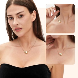 WP WEPICK Puffy Heart Necklace for Women 18K Gold Plated Heart Charm Necklace Sterling Silver Chain Hypoallergenic,Waterproof Jewelry Gifts for Birthday, Mother's Day