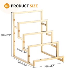SUIKIHUM 1 Pack - Stainless Steel Clutch Purse Display Stand, 200mm 4 Layer Wallet Display Rack Countertop Riser Appropriate for Home Retail Store, Gold