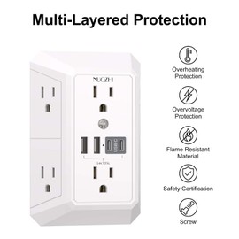 Outlet Extender Surge Protector - NUOZHI 6 Outlet Splitter with 4 USB Ports(2 USB-C), Multi Plug Wall Outlet 1680J Power Strip for Home Office Dorm Room Essentials, ETL, White