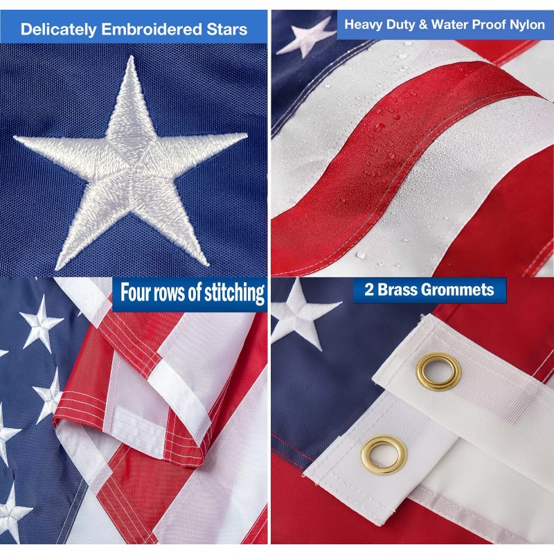 QLASH 3x5 American Flag Embroidered Stars Outdoor Heavy Duty Stitched