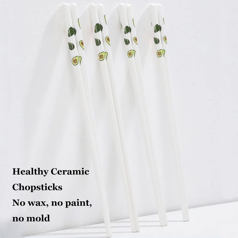 10 Pairs Ceramic Chopsticks With Avocado Pattern, 9.72 inch High-grade