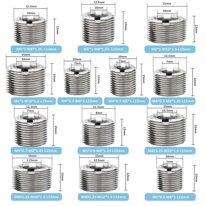 Pack of 10 Thread Insert M6 to M8 x 12