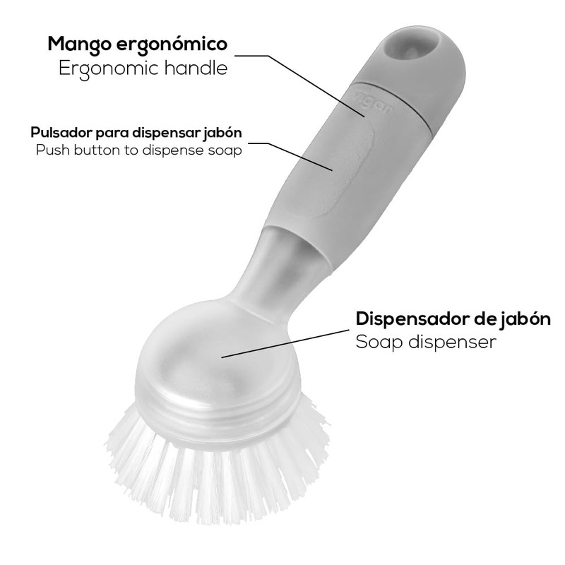 Vigar Rengo Soap Dispensing Dish Brush, Grey