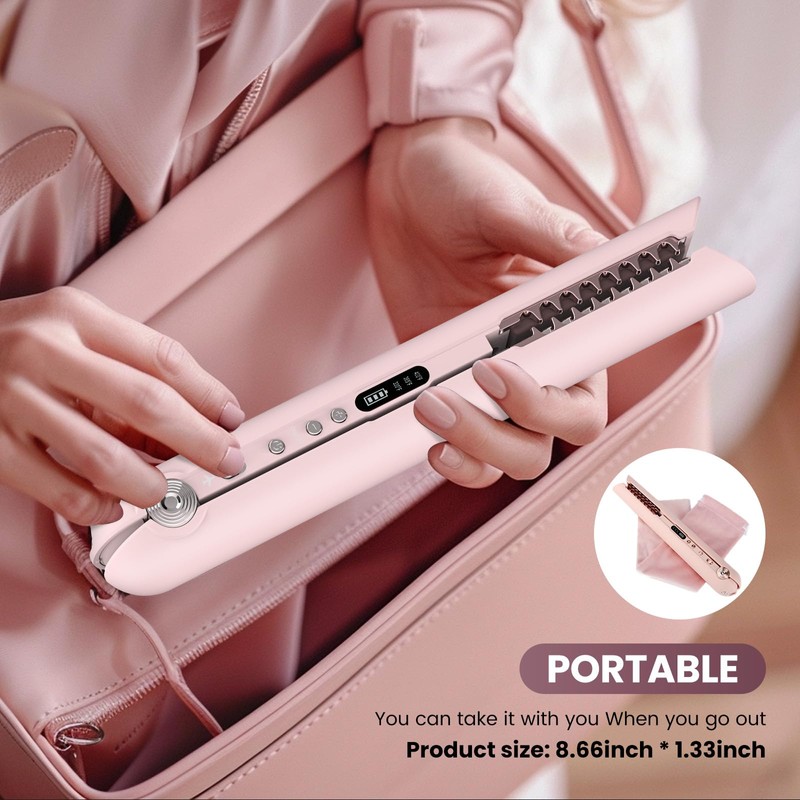 Travel Flat Iron Cordless, Mini Hair Straightener and Curler for