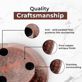 RYARDS Copper Spoon Rest for Stove Top - Hammered Copper Utensil Holder & Kitchen Accessories - Farmhouse Rustic Utensil Holder for Countertop - Act as Coffee Bean Tray, Jewelry Dish