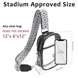 Clear Crossbody Bag for Stadium Events, Stadium Approved Clear Sling Bags for Game Day, Concerts, Black - Style 02