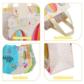 XULIN Easter Tote Bags with Handles - 6 Pack Large Gift Bags, Reusable Bunny Easter Egg Hunt Party Treat Bag, Grocery Shopping Goodie Bag for Holiday Favors (6 Pack)