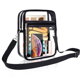 Diffaxy Clear Bag, Transparent Shoulder Bag with Adjustable Shoulder Strap, Stadium Approved Clear Handbag for Concerts, Sports Events, black