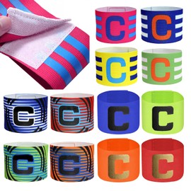 Pack of 12 Captain's Armband Children's Adjustable Captain's Armband Football Multicoloured Player's Armband Elastic Captain's Bracelet Football for Children Adults Junior Many Sports