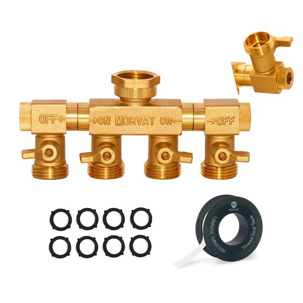 Morvat Heavy Duty Brass 4 Way Splitter with Rotating Arms,