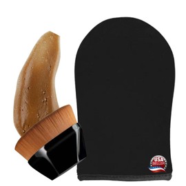 Self Tanner Brush + Applicator Mitt for Self Tan - Kabuki Brush for Face, Body, Foundation, Makeup Brush, Fake Tan, Sunless Tanner Makeup Brushes, Self Tanning Mousse Blending Brush with Mitt