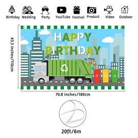 Avezano Garbage Truck Birthday Backdrop for Kids Trash Truck Birthday Party Supplies Green Garbage Truck Happy Birthday Decorations Banner 70.8 x 43.3 Inch