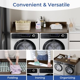 COOLBEBE Washer Dryer Countertop, Solid Wood Washer Dryer Topper with Edge, 54" W x 27.5" D Washer and Dryer Covers for The Top for Laundry Room Organization, Walnut