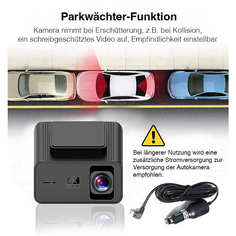 Lescars Autokamera Dashcam: 4K-UHD-Dashcam mit GPS, 1,47″ IPS-Display, G-Sensor, Parkwächter,