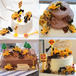 KIWOP 11 Piezas de decoración para tartas de vehículos de construcción,decoraciones para pasteles de fiesta de cumpleaños,fiesta construccion,mini excavadoras