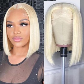 10 Zoll 613 Blonde Short Bob Wig Echthaar, gerade Lace Front Perücke 180 Dichte 13 x 4 HD Lace Front Perücke Bob Wig vorn – gebuchtes Babyhaar für Frauen
