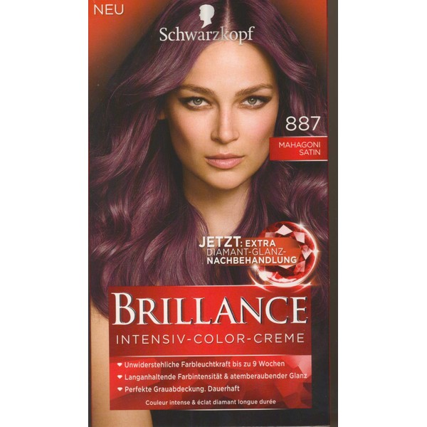 Schwarzkopf Brillance Intensive Colour Cream 887 Mahogany Satin 3 with Extra Diamond Shine Aftercare Pack of 3 x 143 ml