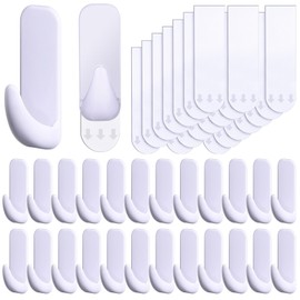Marsui 24 Pcs Medium Heavy Duty Adhesive Wall Hooks with 24 Pcs Adhesive Strips, Removable Self Adhesive Strips Hooks for Hanging, No Damage Hanging Hooks for Outdoor, Shower, Towel, Key