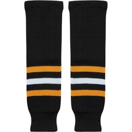 Men's Multiple Colors Knit Senior Hockey Socks (Black Socks with Yellow/White Stripe, X-Large (32"))
