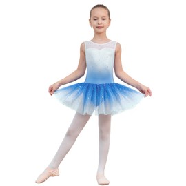 EQSJIU Gymnastics Leotard with Skirts Blue Diamond Snowflake Dresses for Girls Size 7-8 Years 7/8 Gradient Colors White Dance Class