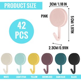 JEPELUS 42 Pack Cute Utility Hooks, Plastic Key Hooks for Hanging Hat Towel Key Picture Wall Decorative, Adhesive Towel Hook Wall Hook for Home, Kitchen, Bathroom, Office (7 Colors)