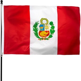 DANF Peru Flag 3x5 Ft Thick Polyester, Fade Resistant, Brass Grommets, Canvas Header, Double Sided Peruvian National Flags 3x5 Feet