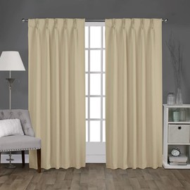 Villey Drapes Double Pinch Pleated Blackout Curtains Thermal Insulated Room Darkening Window Treatments for Home/Office Pack of 1 Panel Hooks, tiebacks (Biege, 52x45)