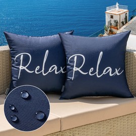 MIULEE Outdoor Waterproof Throw Pillow Covers Set of 2 Relax Decorative Outdoor Square Pillowcases for Chair Patio Garden Couch Tent Balcony Sofa Navy Blue 18x18 Inch