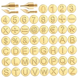 Wood Burning Letters 56PCS/Set Brass Wood Burning Numbers with Wood Burning Tip Wood Burning Tool with Letters Including Alphabet Number Symbol for Wood Burner Craft DIY Embossing Carving