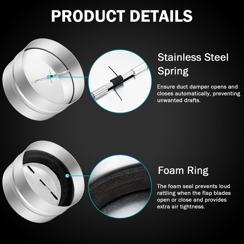 2 Pcs 6 Inch Draft Blocker Backdraft Damper Duct Draft