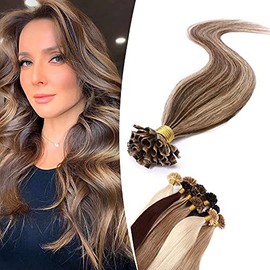 SEGO Bondings Extensions Real Hair 0.8 g/Strands Keratin U-Tip Remy Human Hair Extensions 50 Strands Medium Brown/Honey Blonde #4p27 22 Inches (56 cm) – 50 g