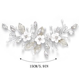 Brateuanoii Silver Crystal Headband, Flower Leaf Headpiece, Wedding Hair Accessories for Bride, Hair Accessories for Women and Girls