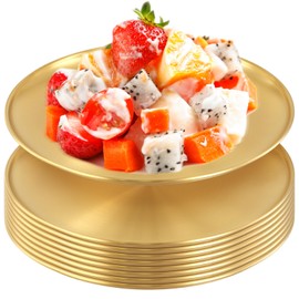 PINGEUI 8 Pack 11.8 Inch Gold Stainless Steel Plate, Round Metal Dinner Plate, Kitchenware golden plates, Dinner Dishes Serving Tray Plates for BBQ, Snack, Food Serving, Party