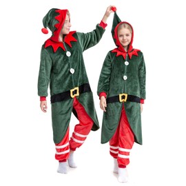 HSCTEK Elf Onesie Kids, Christmas Onesie Pajamas Boys Girls, Family Elf Costume Child Children 16