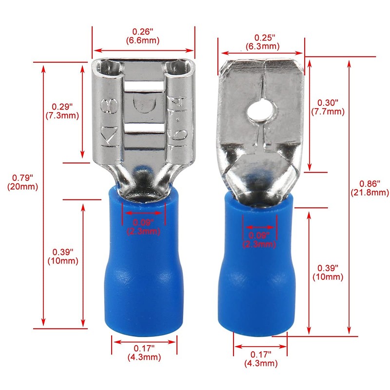 Baomain 1/4" Female & Male Spade Connectors 16-14 AWG Insulated