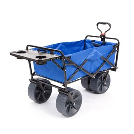 MacSports All Terrain Beach Wagon with Side Table|Heavy Duty Collapsible Folding Cart with Large Wheels for Beach Day, Picnic, Camping,Outdoor Activities | Blue/Black