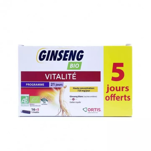 Ortis Ginseng Bio Alcohol-free vials, Box of 16 + 5