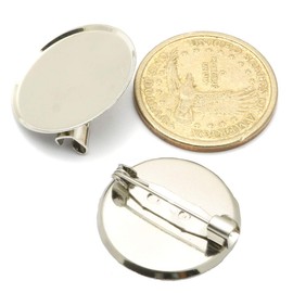 RuiLing 50 Broches Pin disco en blanco grueso cabujón bandejas broches para insignia DIY joyería manualidades decoración accesorios, plateado