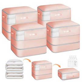Homsorout 4 Pack Compression Storage Bags - 110L Large Capacity Comforter Storage Bag, 3-Layer Washable Ultra Space Saving Self Compression Organizer Space Bags for Blankets, Sweaters, Sheets, Pink