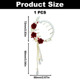 Rose Metal Hair Claw Clip, Pearl Clip for Ponytail, Vintage Red Flowers with Tassels, Elegant Ponytail Buckle Hair Accessories for Daily Hairstyle Design Photo Prop Banquets Weddings for Women