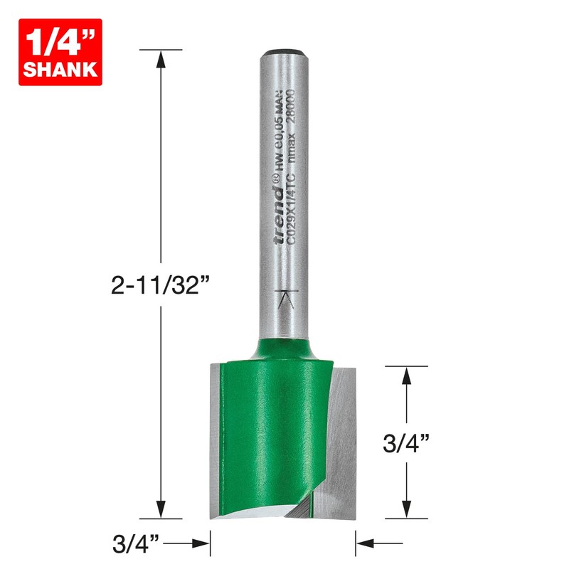 Trend CraftPro Straight Two Flute Router Cutter Bit, 1/4 Inch