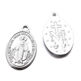 60pcs Our Lady Miraculous Medal Floral Rosary Centerpiece Cross Jesus Virgin Mary Catholic Alloy Crucifix Charms for DIY Jewelry Making 12mmx20mm(A585)