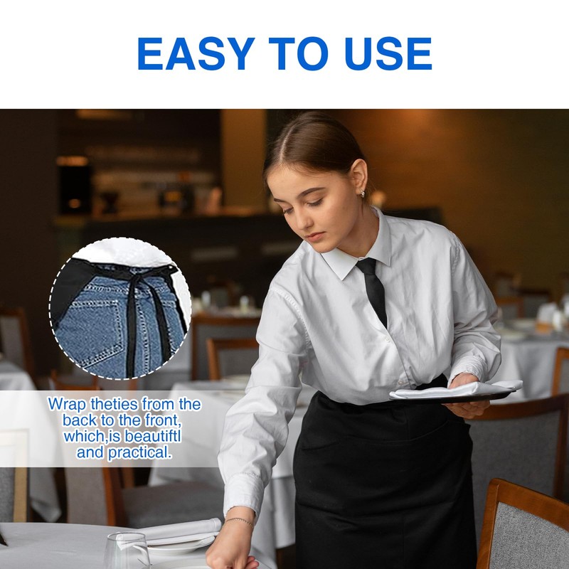 COWANIEE 5 Pack Waitress Apron, Black Aprons Catering, Half Apron