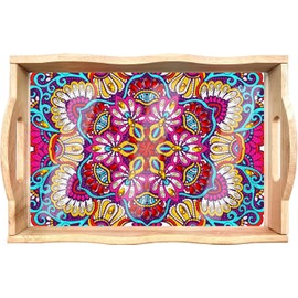 EWJRNSF Diamond Art Kits for Adults Wooden Serving Trays with Handles, 5D Diamond Painting Big Gem Arts and Craft Gifts Trays Decor Gift Home Decor 7.8x11.8 Inches Mandala H