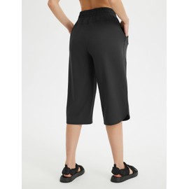 baleaf Women's Capri Pants Long Shorts Wide Leg Below The Knee Water Resistant Lightweight Quick Dry Breathable UPF 50+ Elastic Waist Casual for Hiking Black S