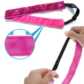 Women's Adjustable NO Slip Wide Bling Glitter Headband (Rose Red, One size)
