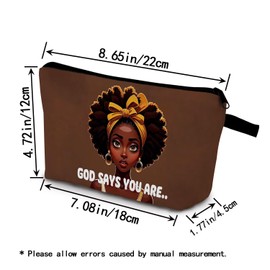 YULUENZE African American Lady Makeup Bag Cute Small Organizer Bag with Zipper God Says You Are Cosmetic Bag Aesthetic Birthday Present for Women Sisters Friends